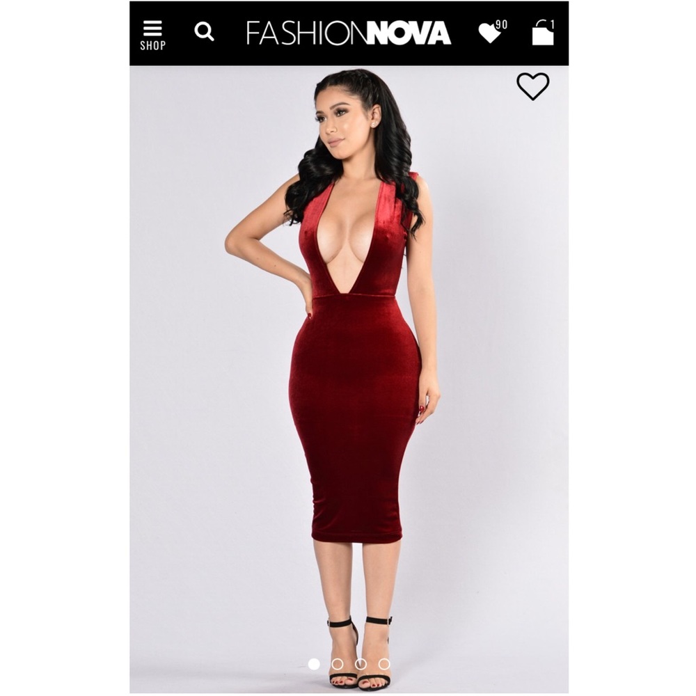 Fashion Nova Southern Charm Dress in Burgundy ❤️ - Picture 3 of 6